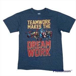Marvel Men's Grey Teamwork Makes The Dream Work Graphic T-Shirt Small